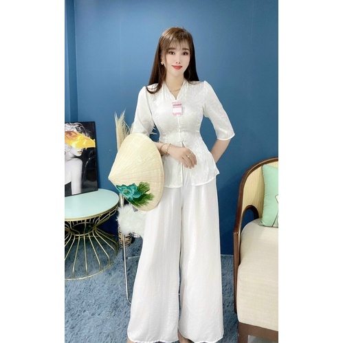 Set lam gấm nút bọc xẻ tà xinh xắn, Set lam đi chùa đi lễ sang trọng L5