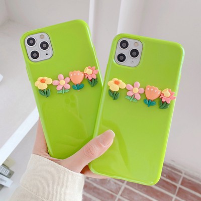 Ốp điện thoại xanh lá dạ quang bông hoa 3D thích hợp cho IPHONE 13 PRO MAX 12 PRO MAX 11 PRO MAX XSMAX XR X 7 8 PLUS