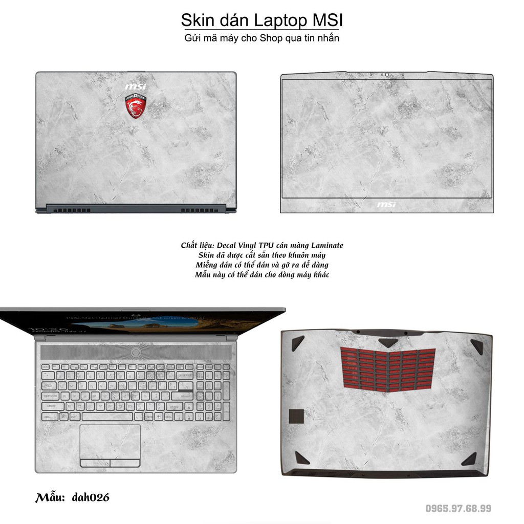 Skin dán Laptop MSI in hình vân đá (inbox mã máy cho Shop)