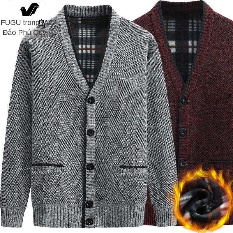 Không thể mua được quả bóng mùa đông người đàn ông trung niên và cao tuổi dệt kim nút áo len cardigan khoác cha trang ph