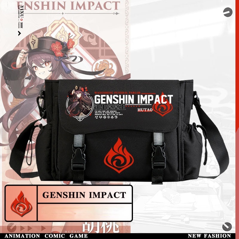 Túi xách đi học/ du lịch đeo vai họa tiết Raiden Shogun shadow Shoulder Bag Genshin Impact Hutao Zhongli Game Peripheral School Bag Klee Keqing Oblique Bag 2D Stu