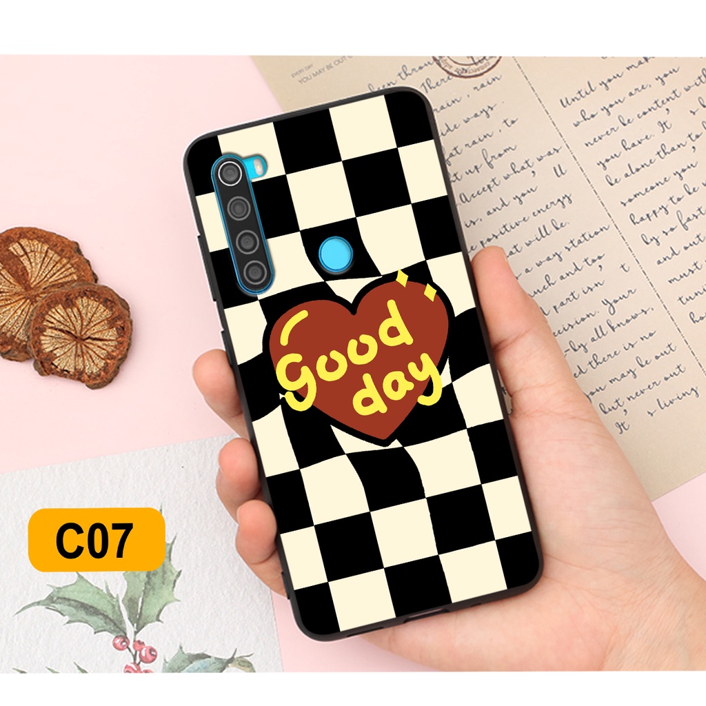 Ốp lưng Xiaomi Redmi Note 8 / Note 8 Pro in hoạ tiết caro trái tim đen trắng, gấu bear cute đáng yêu