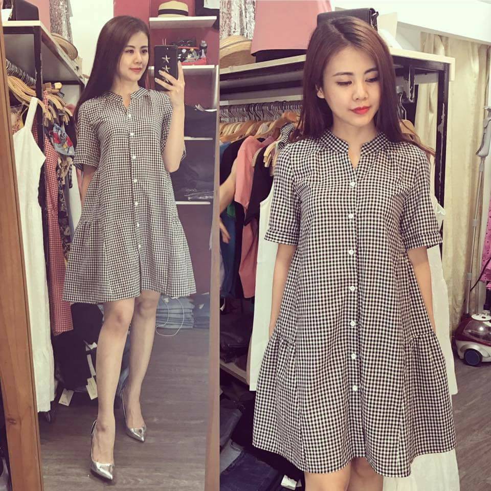 Đầm bầu thời trang MS004 caro đen
