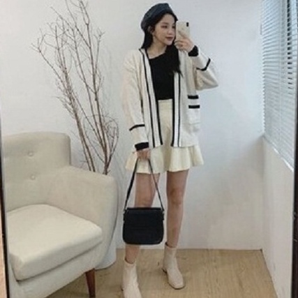 Áo cadigan len trơn nữ form rộng thiết kế viền siêu xinh - Gen J