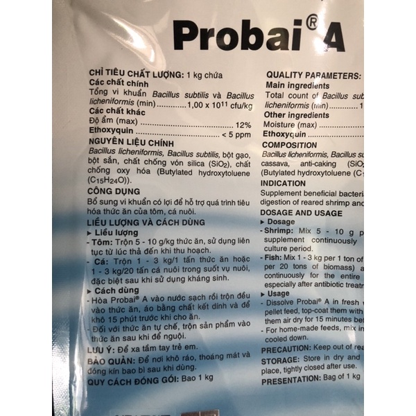 Probai, Túi 1kg, Men tiêu hoá vi sinh thủy sản
