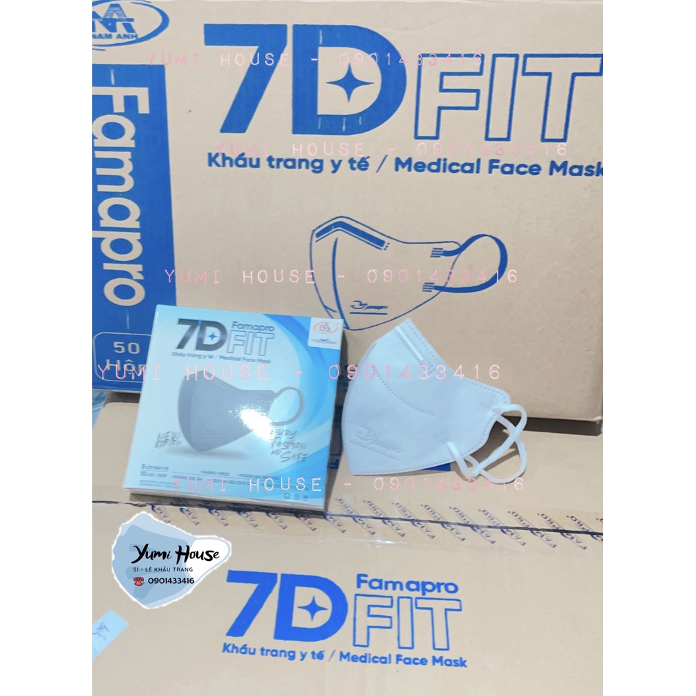 Thùng 500 cái Khẩu Trang 7D FIT Nam Anh FAMAPRO 5 Lớp Kháng Khuẩn, Lọc Bụi Hiệu Quả
