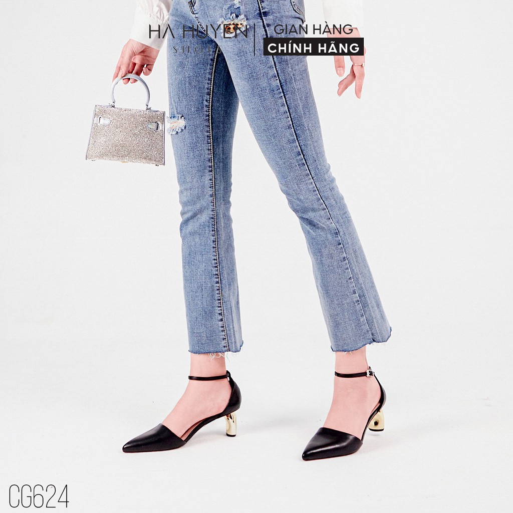 Giày cao gót Hà Huyền Shoes mũi nhọn đế dẹt sóng vàng 5 phân kiểu dáng mới - CG624