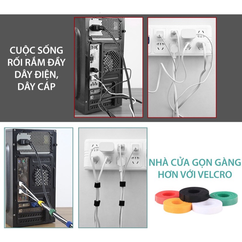 Dây dính Velcro buộc gọn dây điện dây cáp vật dụng nhà cửa