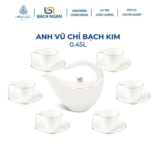 Bộ Ấm trà 0.45 L  Anh Vũ Chỉ Bạch Kim hàng đẹp, sang trọng đãi khách, quà tặng tân gia - Bộ ấm chén