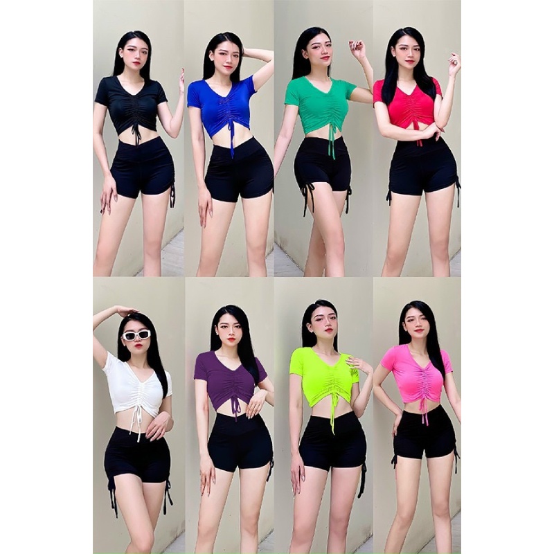 Áo croptop rút dây tập gym-yoga-aerobic nữ xinh xắn