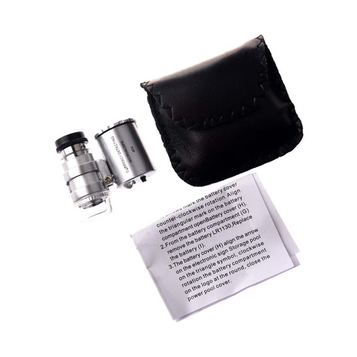 Kính lúp mini 60X có đèn led soi mẫu vật, mạch điện tử, trang sức