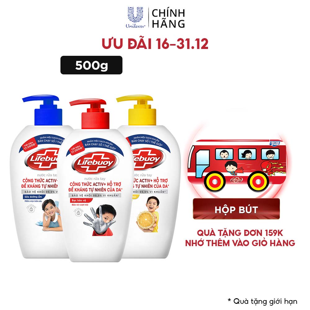 Nước rửa tay Lifebuoy 500g giúp sạch khuẩn và bảo vệ vượt trội khỏi 99.9% vi khuẩn tốt nhất