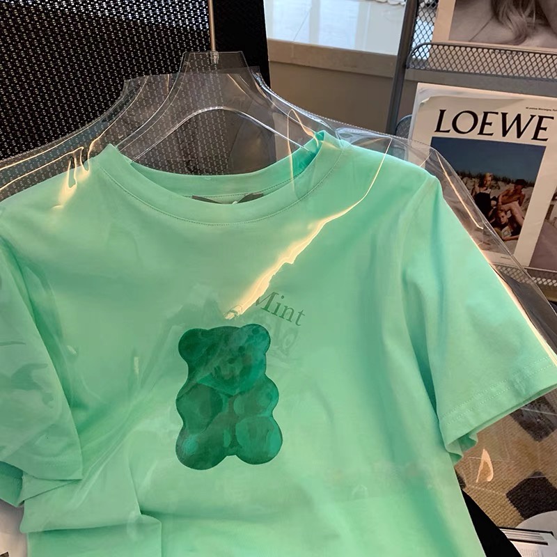 NRVP Áo thun tay ngắn cổ tròn họa tiết gấu thời trang mùa hè phong cách Hàn Quốc mới