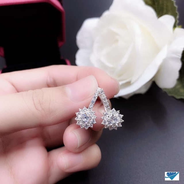 BÔNG TAI BẠC KHOEN BẤM MẶT HOA CAO CẤP