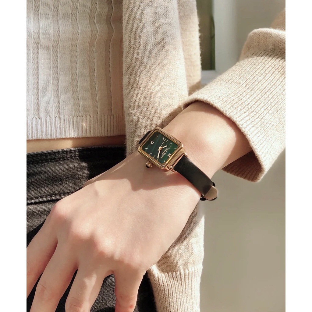 Đồng hồ nữ dây da Lolarose mặt chữ nhật đá malachite may mắn dây đeo thoát hơi tốt LR2136 | BigBuy360 - bigbuy360.vn