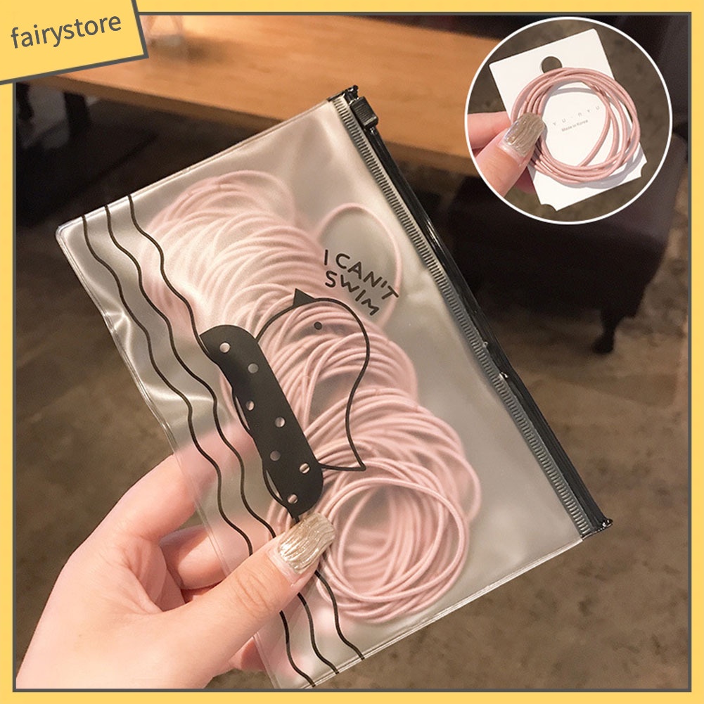 Set 100 Dây Buộc Tóc Co Giãn Màu Trơn Tiện Dụng Cho Nữ