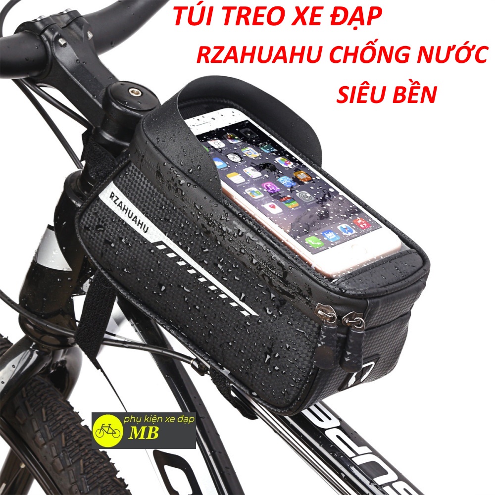 túi treo sườn xe đạp cao cấp chống nước vân cacbon dáng đẹp ngăn chứa điện