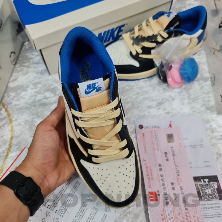 Giày thể thao nam nữ jordan 1 cổ thấp fragment travis scott 2.0 màu xanh trắng