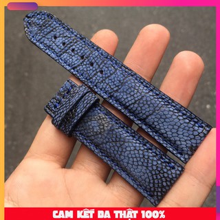 Dây đồng hồ da đà điểu mộc màu xanh navy đủ size từ 18mm đến 22mm (Trong lót da bò)