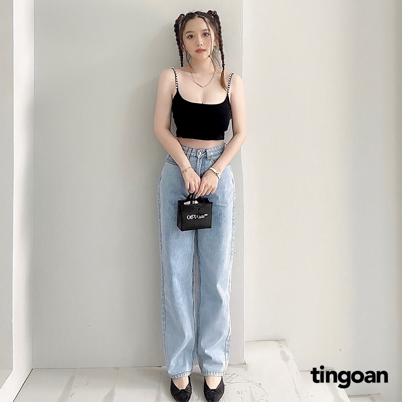 TINGOAN® - Quần cullotes bò xanh tingoan DUA LIPA JEANS/LB