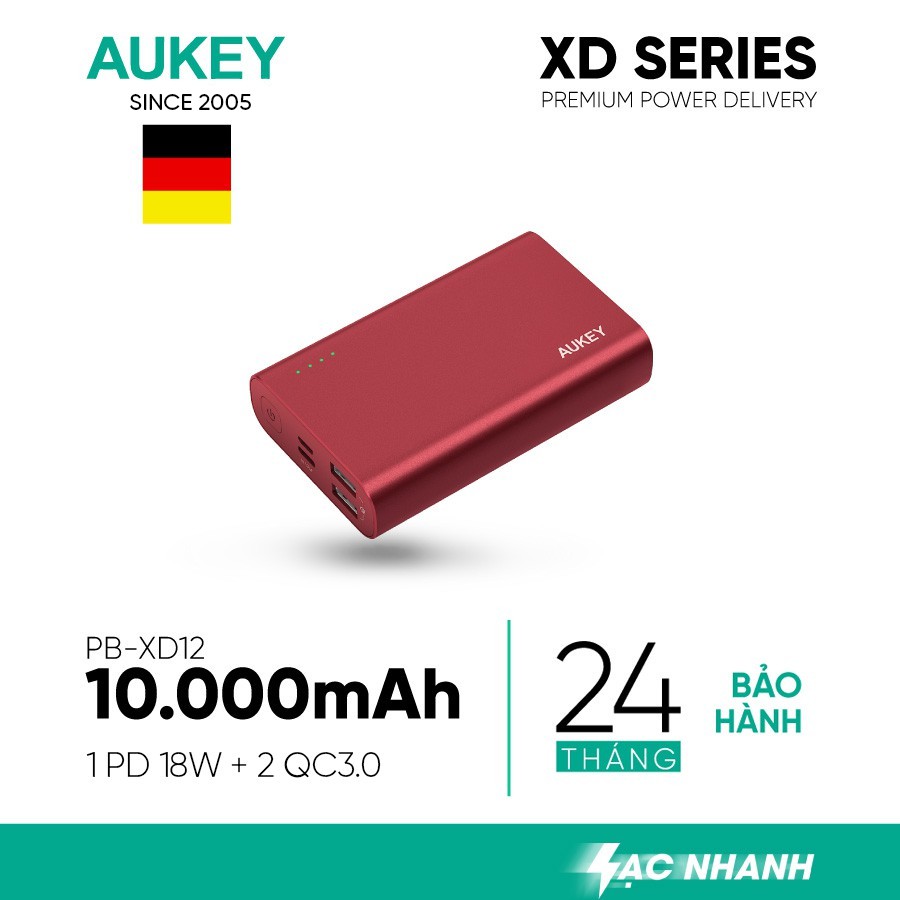 Pin Sạc Dự Phòng 10000mAh Aukey PB-XD12 Sạc Nhanh QC 3.0 &amp; Type C Power Delivery 18W