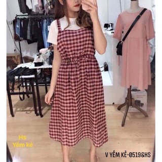 Váy yếm kẻ rút eo - HS