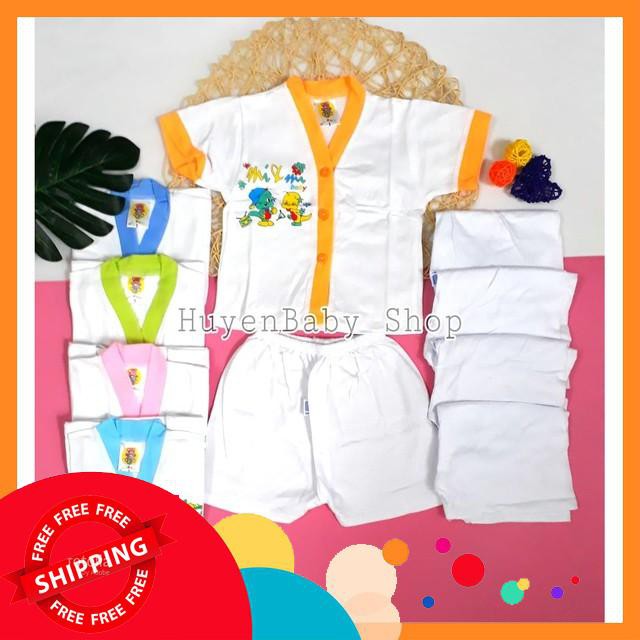 (Free ship) Set 5 bộ quần áo sơ sinh tay ngắn màu trắng Hello Baby cho bé từ 3-11,3kg loại đẹp