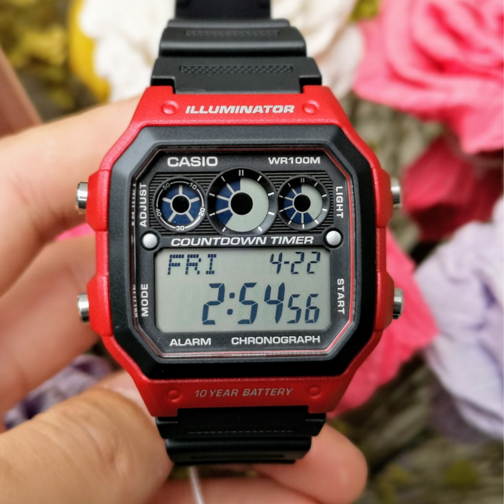 Đồng hồ nam CASIO AE-1300WH-4AVDF Dây nhựa đen - Viền đỏ - Pin 10 năm - Chống nước , bảo hành 12 tháng