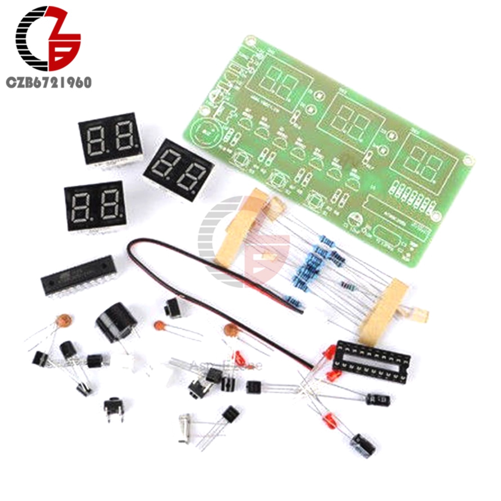 12V C51 Electronic Clock DIY Kit LED Digital Horologe Suite Timer Module with Button Switch for Alarm Countdown Clock Stopwatch