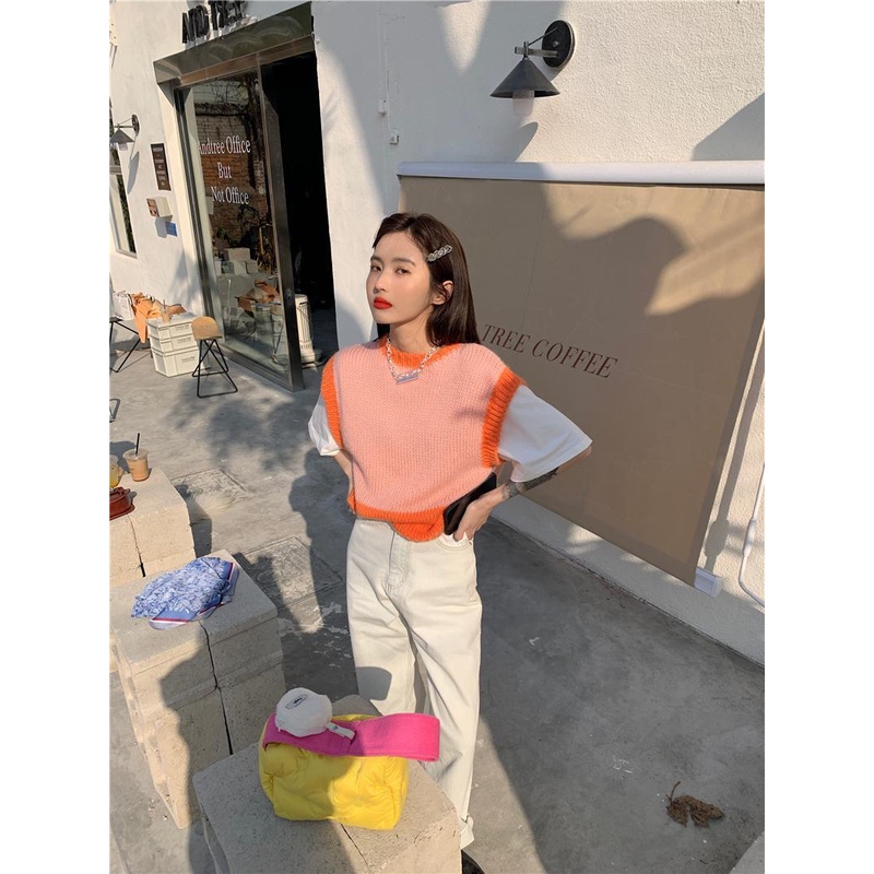 Áo sát nách len dệt kim dáng rộng dài vừa trẻ trung thời trang dành cho nữ