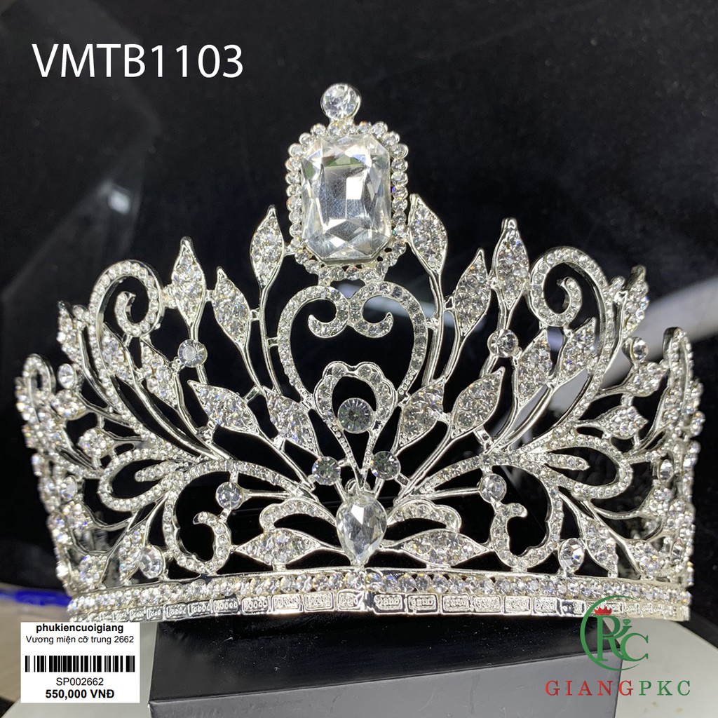 Vương miện cô dâu cỡ lớn dáng cao hạt chủ vuông giangpkc Vmtb1103