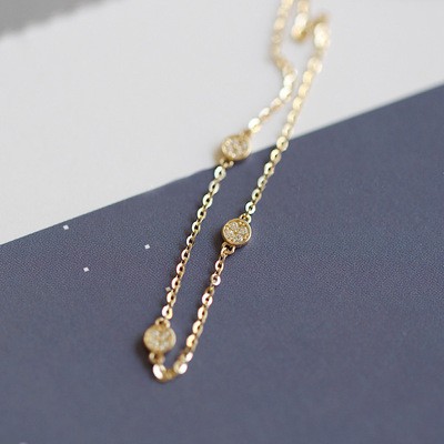 S925 Sterling Silver Disc Shape Bracelet, mạ vàng 14K sang trọng thời trang nữ Bracelet