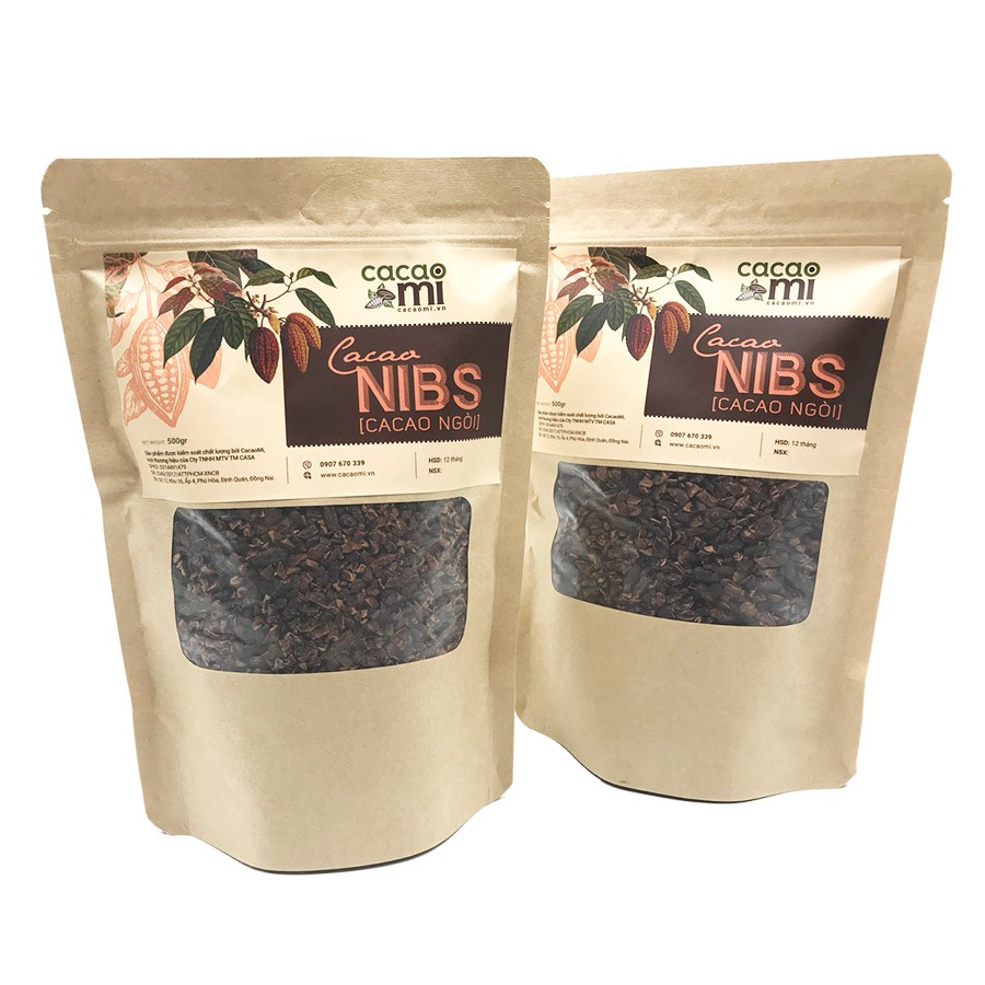 Cocoa Nibs (cacao ngòi) hạt ca cao 100% nguyên chất rang mộc tự nhiên dùng kèm granola, ngũ cốc, salad CacaoMi 1kg