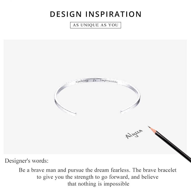 Vòng tay BAMOER CB160 bằng bạc 925 phối chữ độc đáo cho nam nữ