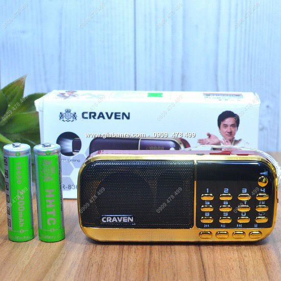 Đài FM Craven CR 836S - 2 Pin - Nghe Thẻ Nhớ, USB,FM Radio - Có Đèn Pin