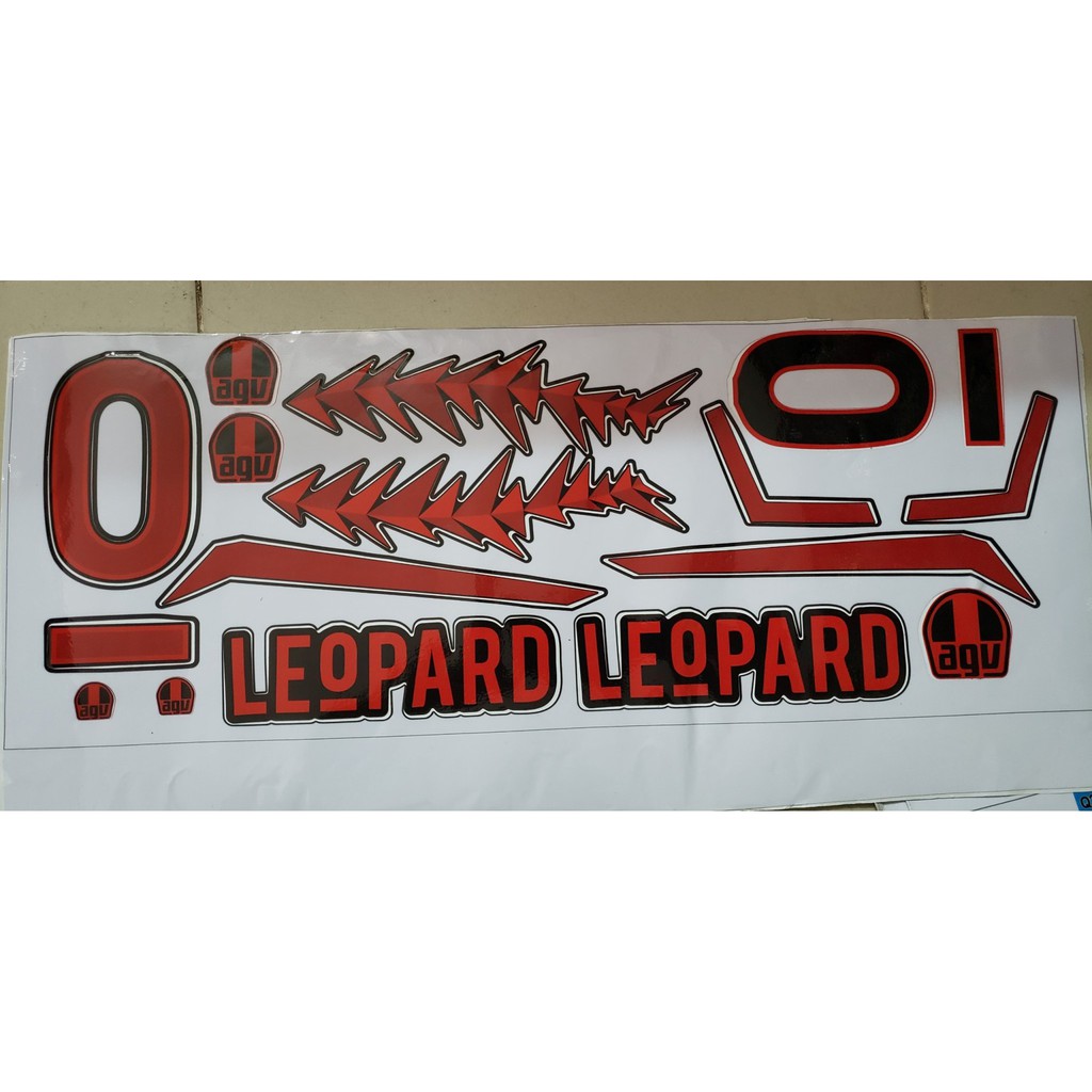 Tem decal dán nón bảo hiểm Leopard đỏ