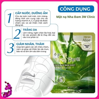 1 Mặt nạ Lô Hội Nha Đam Mỹ phẩm dưỡng da thiên nhiên chăm sóc da chính hãng Hàn Quốc 3W Clinic Fresh Aloe Mask Sheet