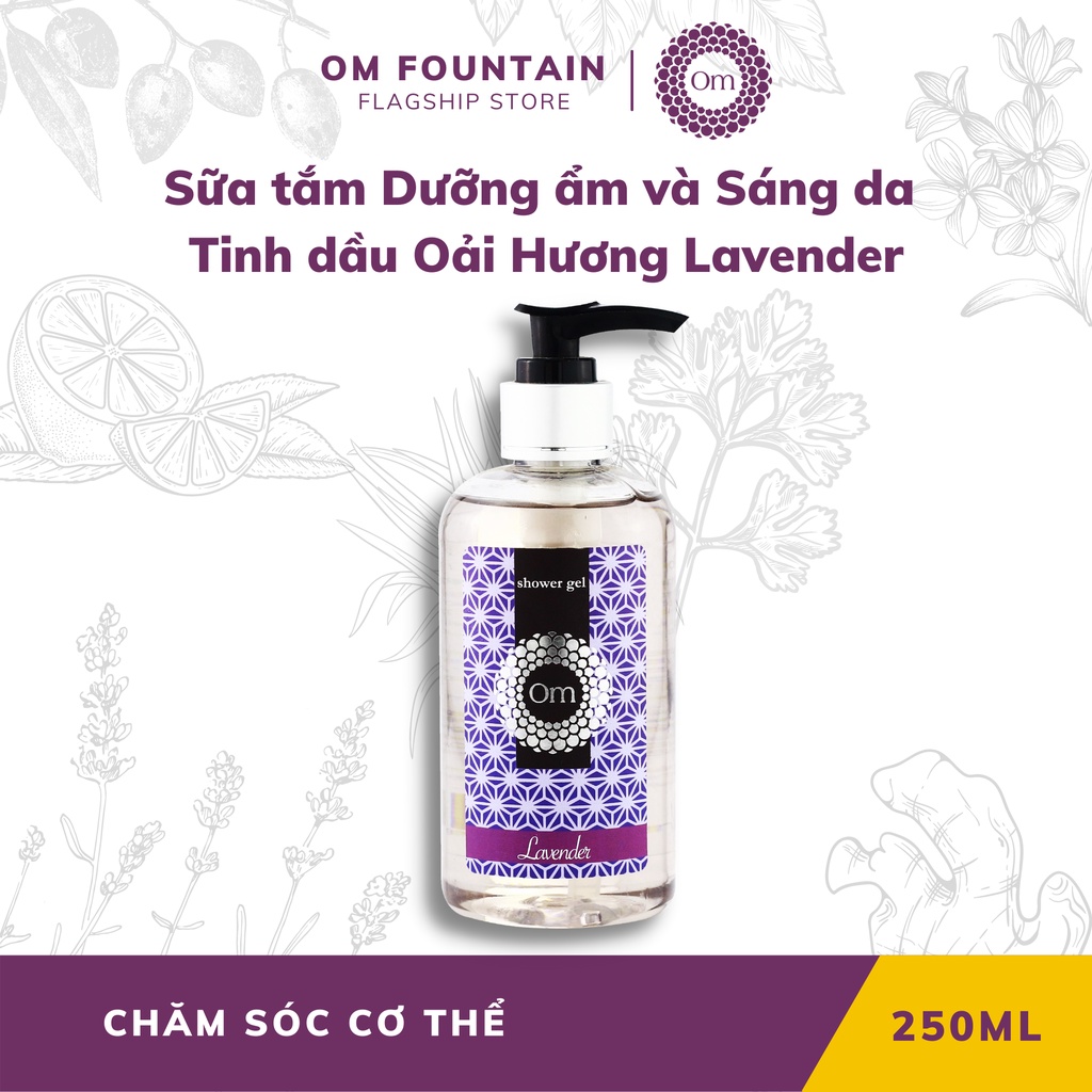 Sữa tắm Sáng da và ngăn ngừa mụn lưng Tinh dầu Oải Hương Lavender 250ml - Om Fountain