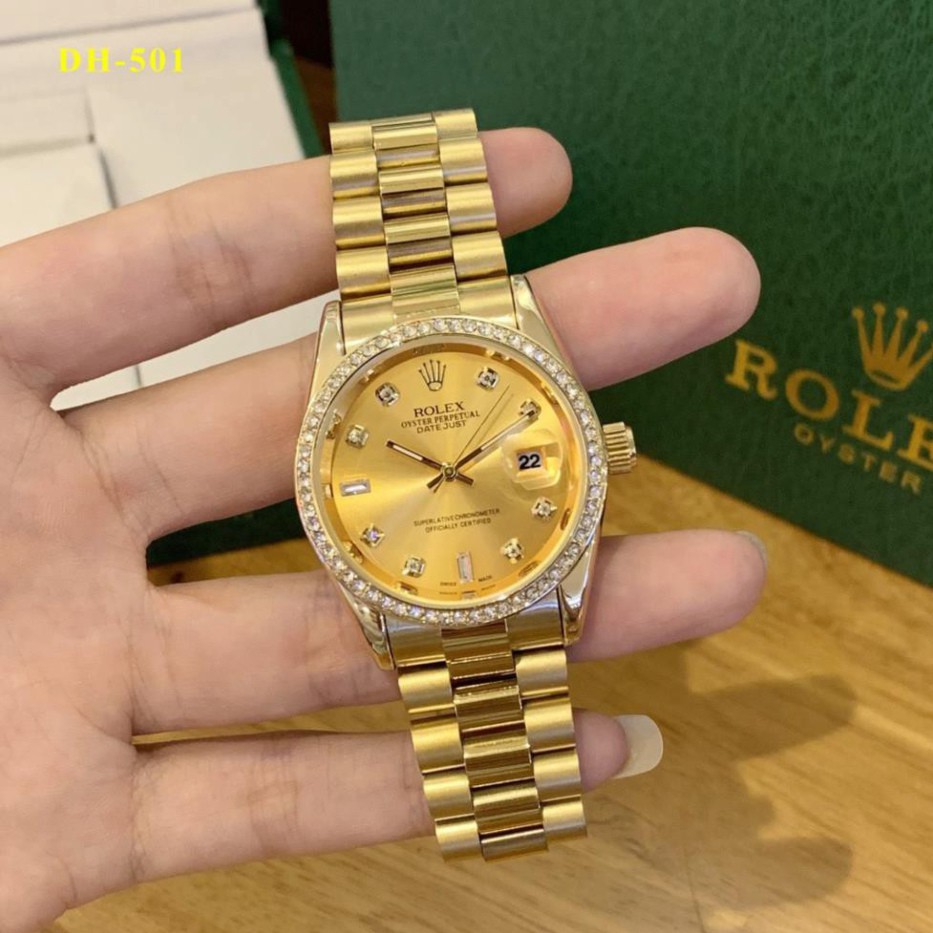 Rolex Đồng hồ nam Rolex viền đá - dây kim loại chống nước - bảo hành 28 thumbnail