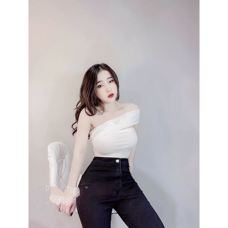 Áo ống phối lệch vai sang chảnh ( hình thật )