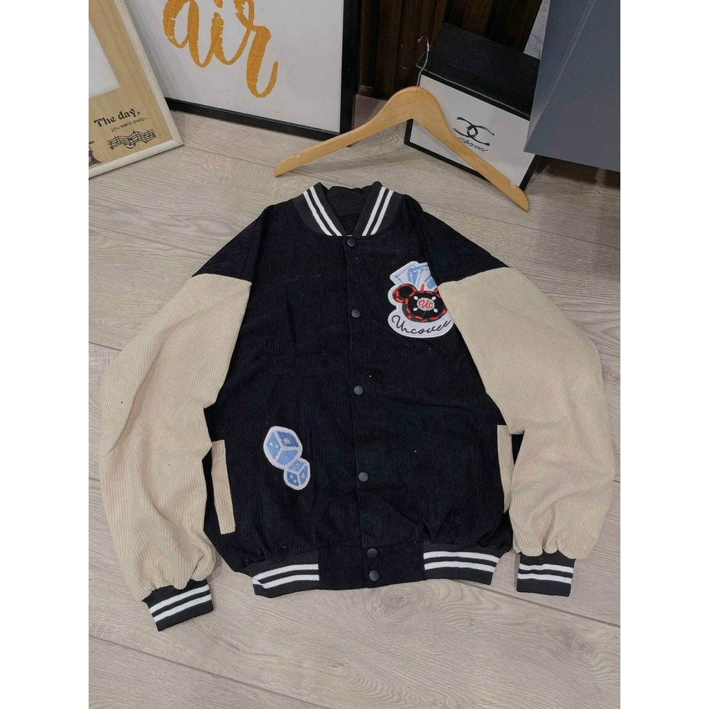 Áo Khoác Bomber Jacket/ Áo khoác nhung tăm Varsity UNCOVER Unisex Nam Nữ mặc couple Ulzzang KUN