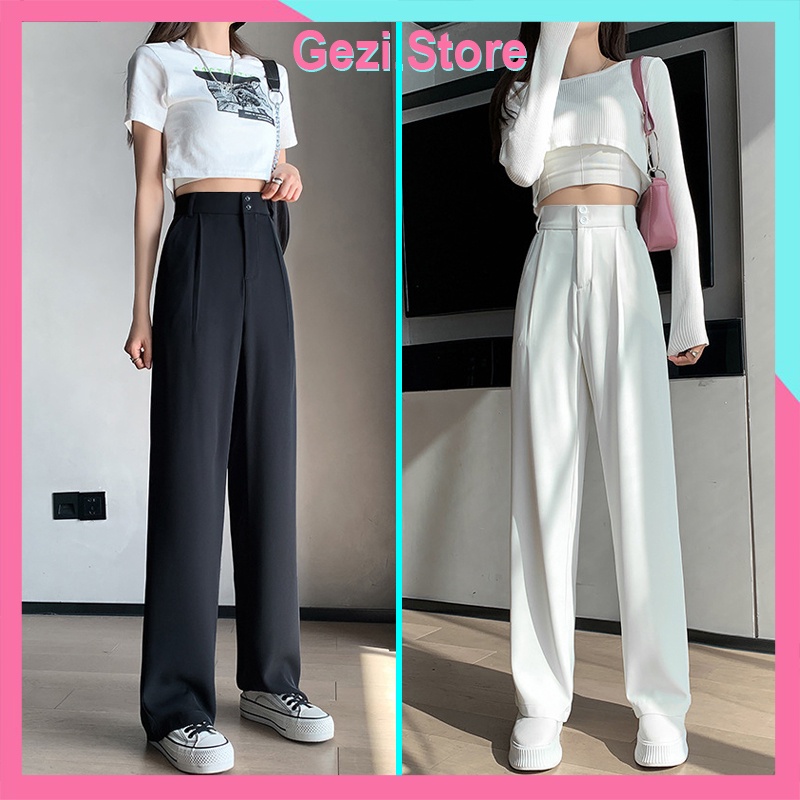 Quần Dài Nữ Ống Rộng Cạp Cao Madela Hot Hit Siêu Hách Dáng, Quần Ống Suông Nữ Cúc Trước - QOS04