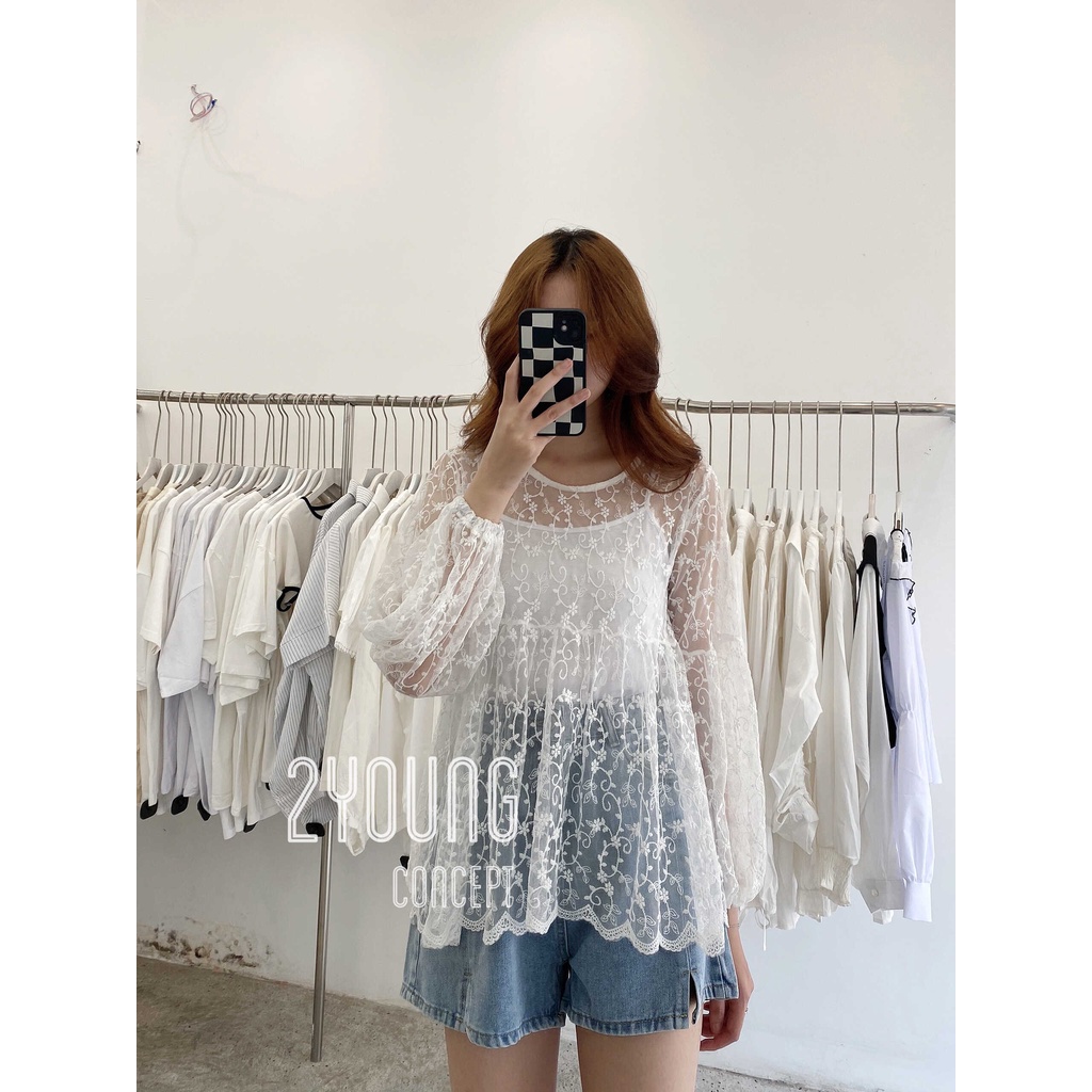 [2YOUNG] [ẢNH THẬT SHOP CHỤP] Áo voan thêu hoa a912