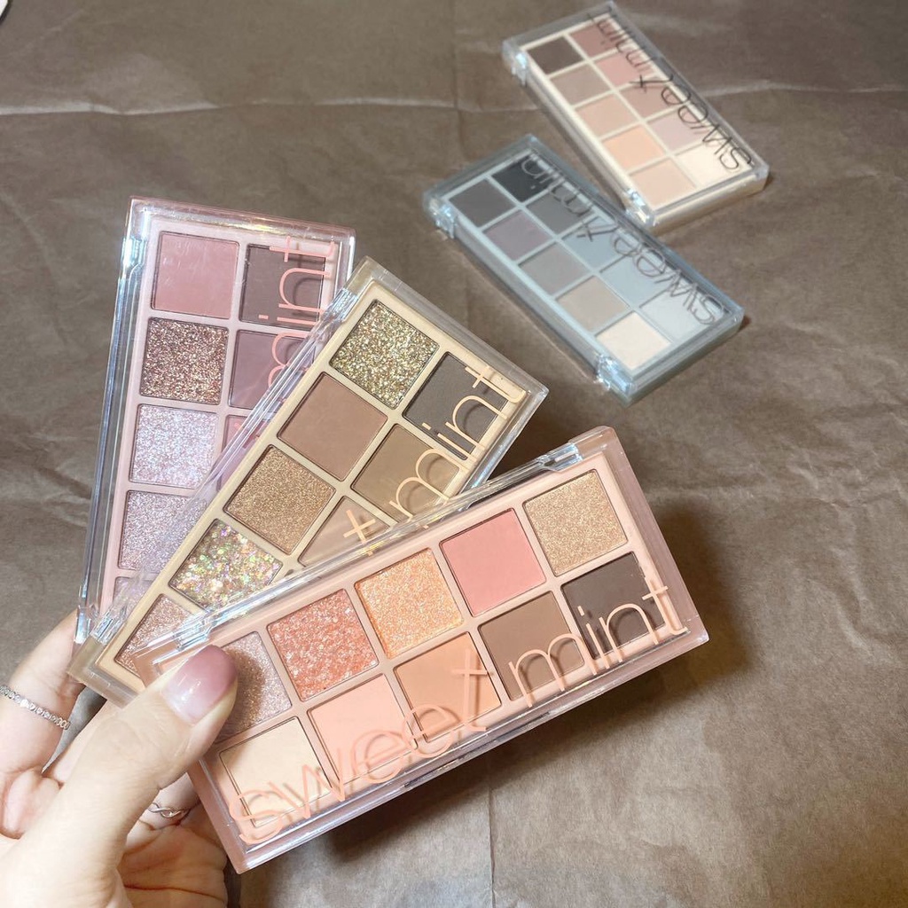 Bảng phấn mắt nhũ kim tuyến Sweet Mint 10 ô nhỏ gọn tiện dụng, Phấn mắt 10 ô Sweet Mint lên tone màu cực đẹp siêu xinh