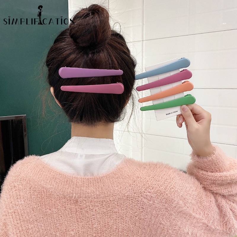 Kẹp Tóc Màu Trơn Dạng Mỏ Vịt Không Đường May Phong Cách Hàn Quốc Đơn Giản