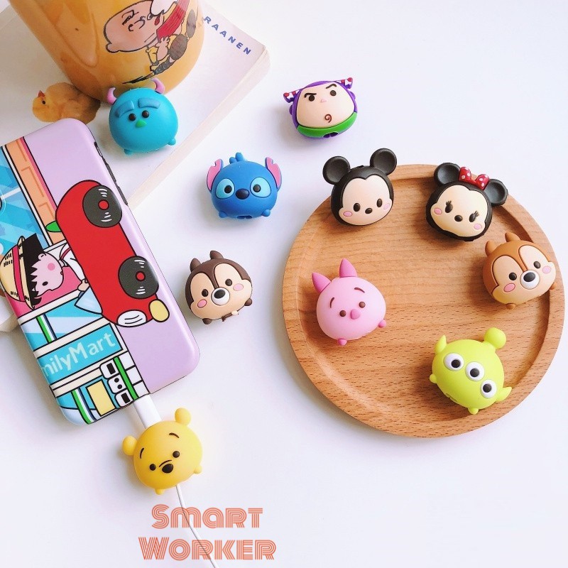 Mô hình hoạt hình cắn cáp tương thích cho iPhone Bảo vệ cáp Mickey Pooh Stitch Disney Tsum Tsum Tsum