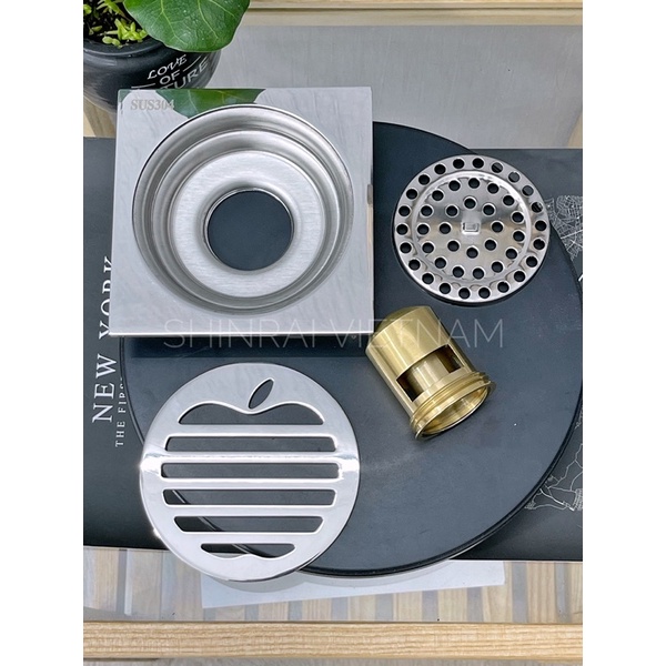 ( 12*12 Cm Đúc 6mm ) Ga Thoát Sàn , Phễu Thoát Nước Thu Sàn SHINRAI Chống Mùi Hôi Nhà Tắm INOX Mặt Hình Táo Đáy Dài