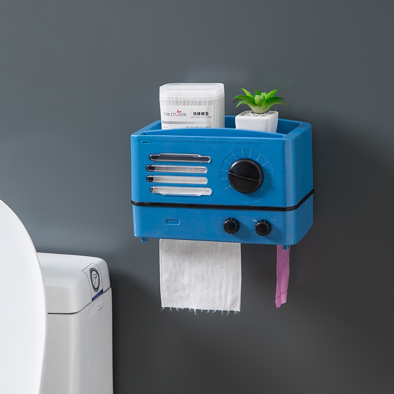 Hàng Có Sẵn ] Hộp Đựng Khăn Giấy Treo Tường Toilet Phong Cách Retro Hộp Khăn Giấy Hình Radio Phong Cách Vintage