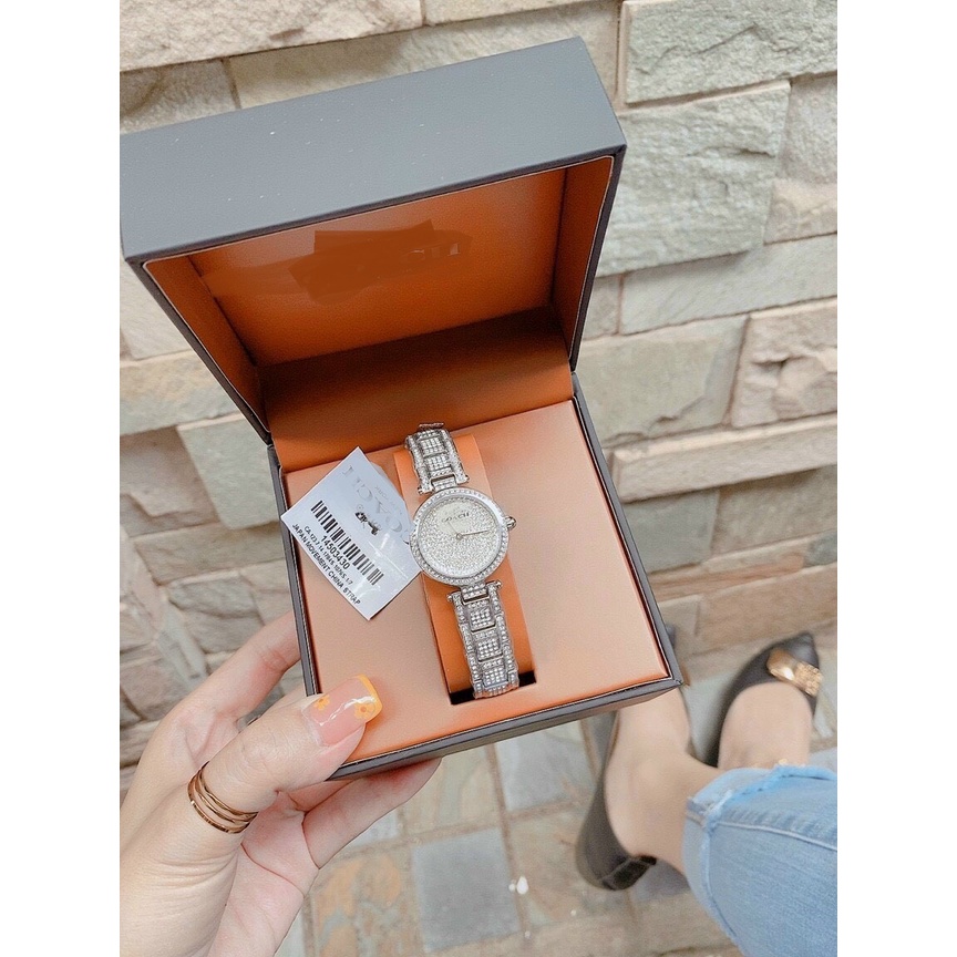 ĐỒNG HỒ NỮ COACH CAO CẤP FULLBOX HÃNG DÂY KIM LOẠI MẶT TRẮNG ĐÍNH ĐÁ 14503430