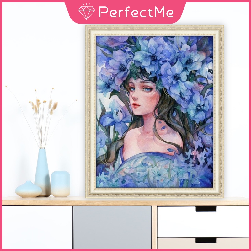 Bộ tranh đính đá 5d họa tiết cô gái độc đáo tự làm hai kích cỡ tùy chọn